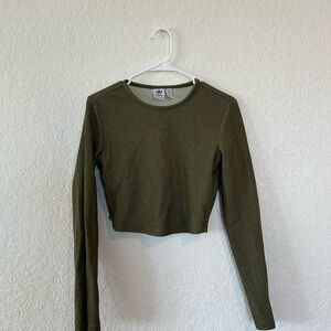 Adidas Women's Olive Ribbed Long Sleeve Top